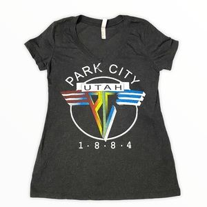 Park City Utah 1884 V-Neck Graphic Tee, Charcoal L